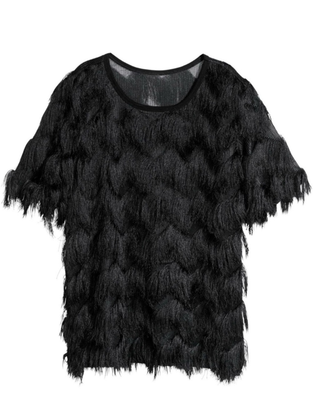 H&M soft fringe black short sleeve top